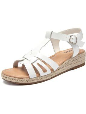Women's Platform Wedge Heel Sandals White Open-Toe Ankle Strap with Buckle